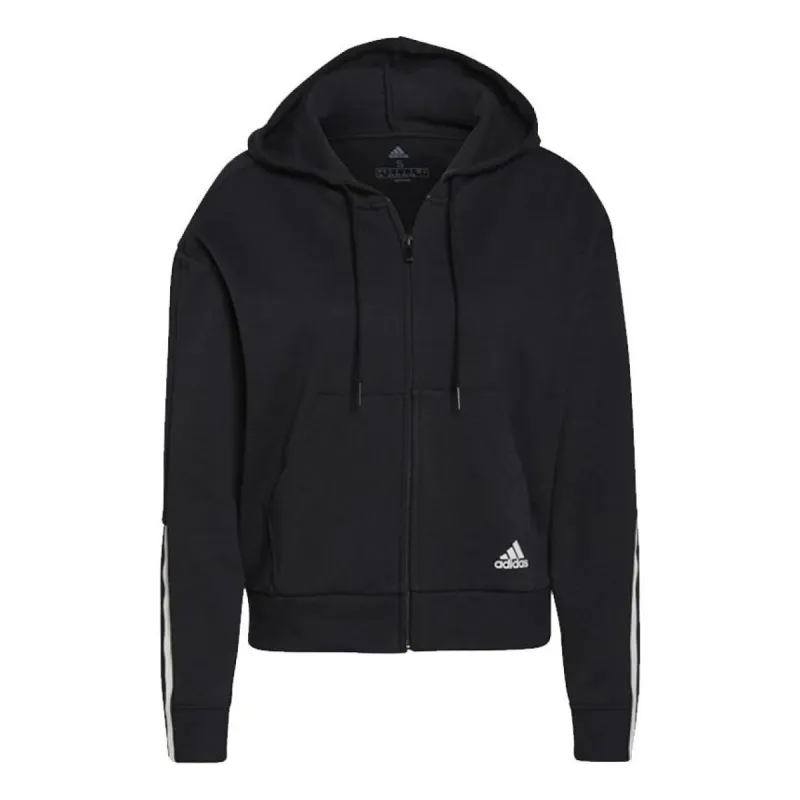(WMNS) adidas Essentials Loose-Cut 3-Stripes Full-Zip Hoodie 'Black' GS1380 sold by KicksCrew