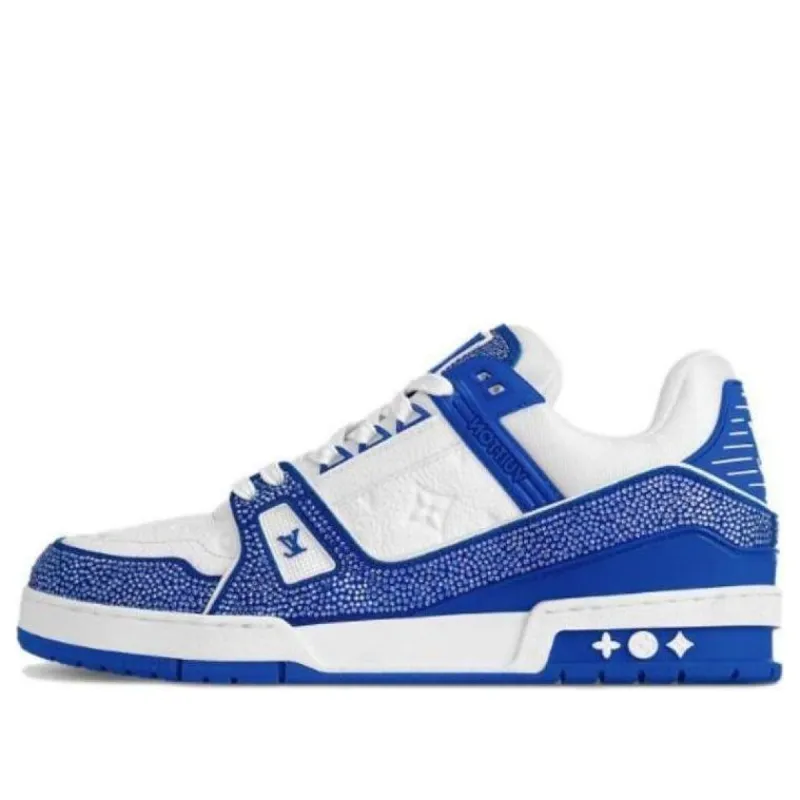 LOUIS VUITTON LV Trainer Sneakers 'White Monogram with Blue and Rhinestones' 1AC5AE sold by KicksCrew