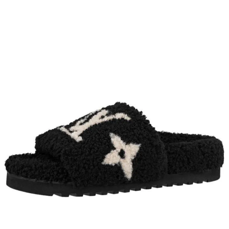(WMNS) LOUIS VUITTON Paseo Comfort Mules 'Black with White Logo' 1A8ZIL sold by KicksCrew