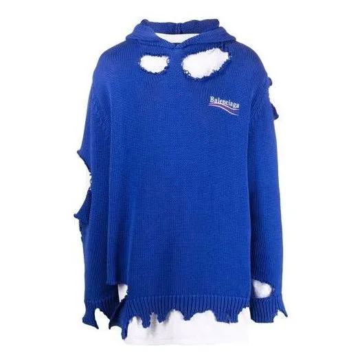 Balenciaga Political Campaign Destroyed Hoodie 'Blue' 662718T32124691 sold by KicksCrew