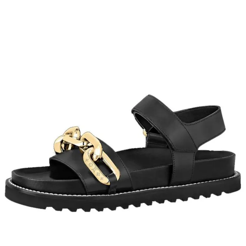 (WMNS) Louis Vuitton Paseo Flat Sandals 'Black GOld' 1A8VS2 sold by KicksCrew