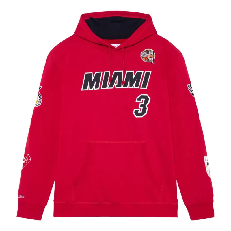 Mitchell & Ness x NBA Miami Heat HOF Fleece Hoodie 'Dwyane Wade 3' FPHD6861-MHEYYDWASCAR sold by KicksCrew