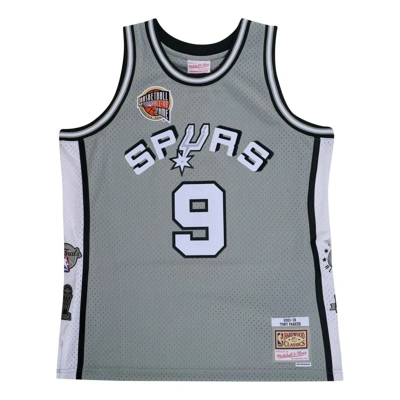 Mitchell & Ness x NBA San Antonio Spurs Hall Of Fame Swingman Jersey 'Tony Parker 9' SMJY6866-SASYYTPAGREY sold by KicksCrew