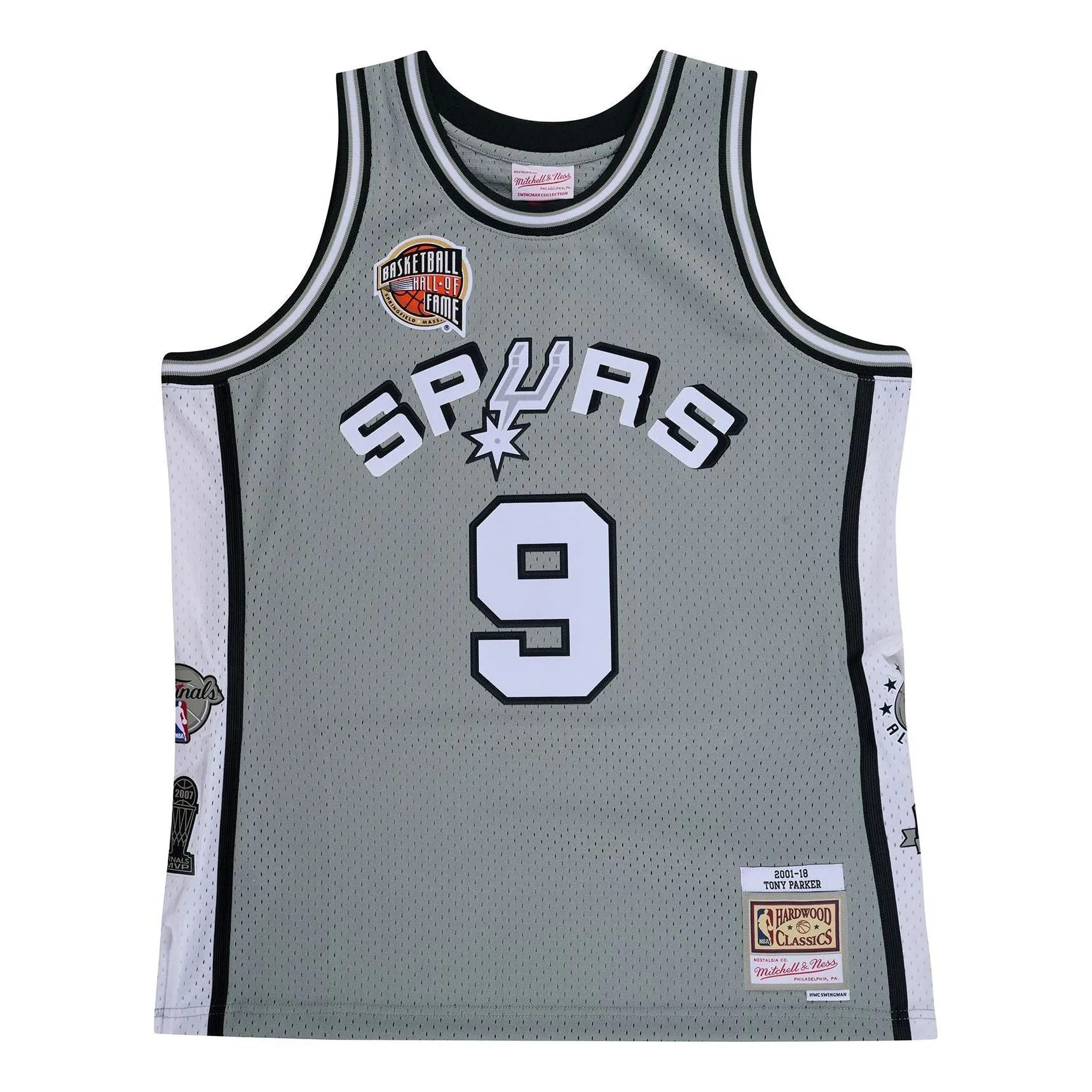 Mitchell & Ness x NBA San Antonio Spurs Hall Of Fame Swingman Jersey 'Tony Parker 9' SMJY6866-SASYYTPAGREY sold by KicksCrew