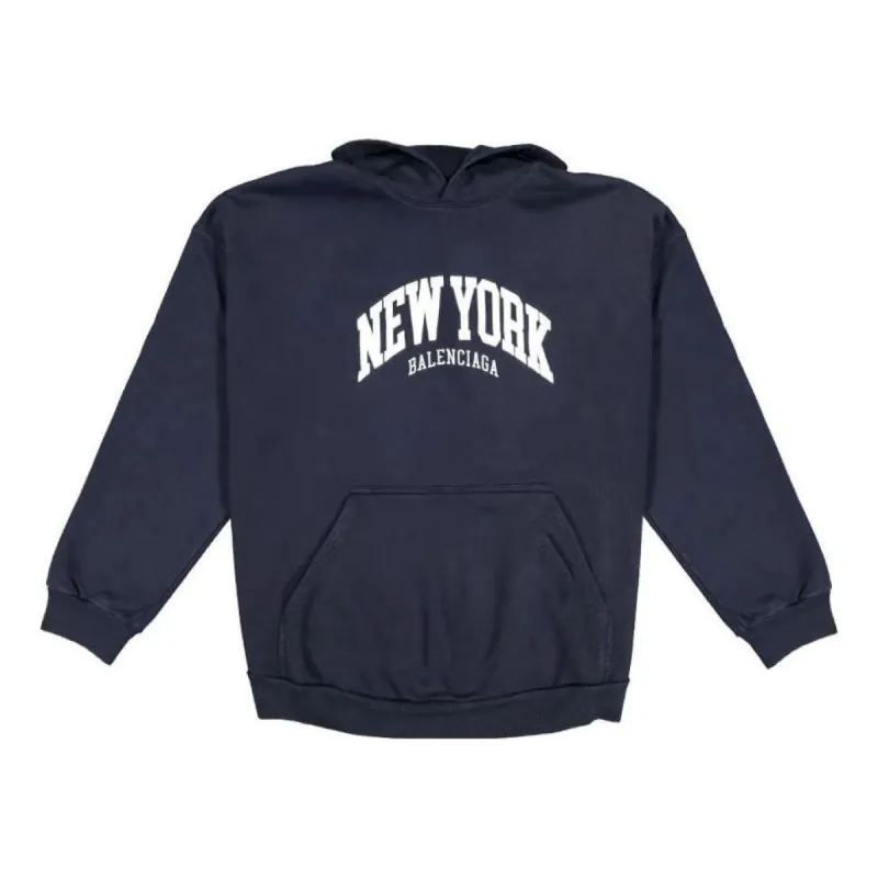 Balenciaga Cities New York Hoodie Wide Fit 'Navy White' 675003TLVM33967 sold by KicksCrew