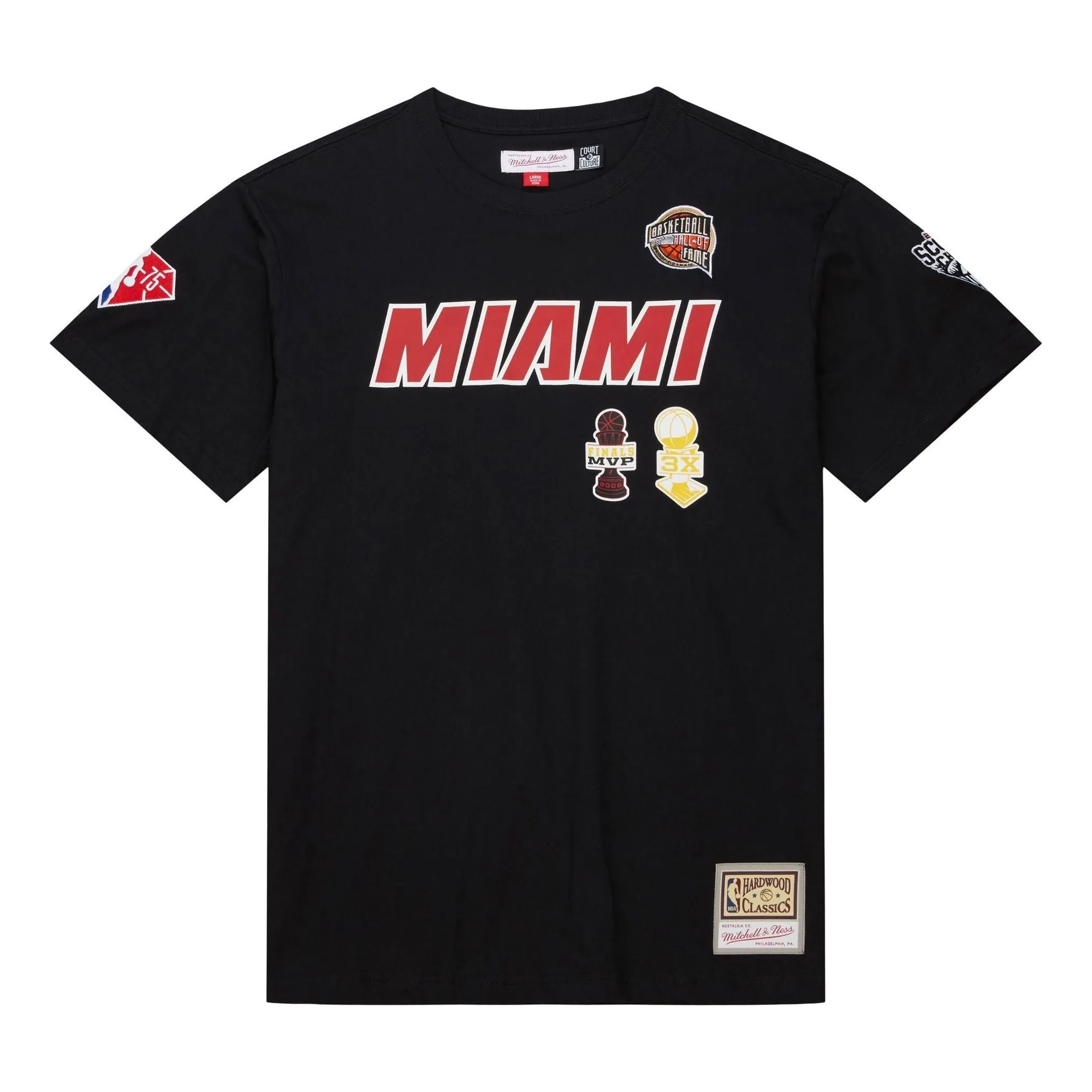 Mitchell & Ness x NBA Miami Heat HOF T-Shirt 'Dwayne Wade 3' TCRW6862-MHEYYDWABLCK sold by KicksCrew