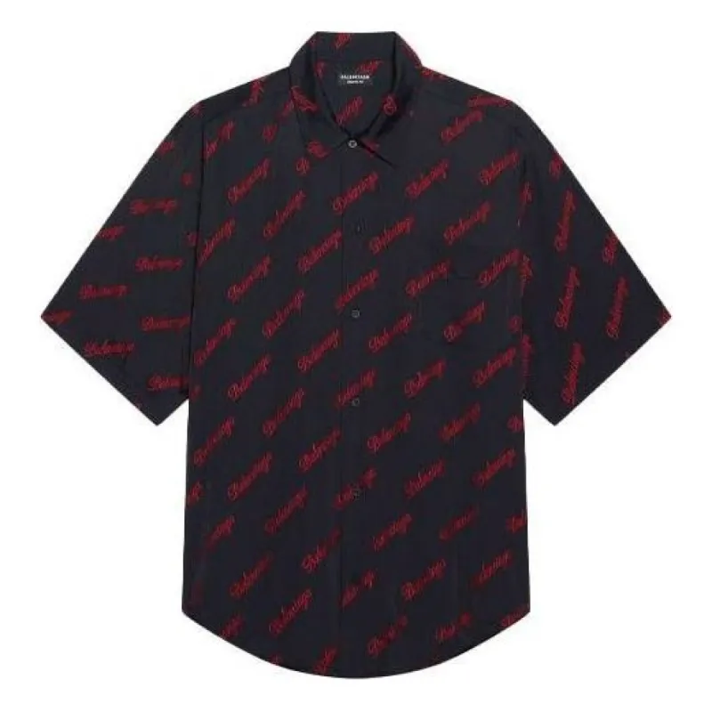 Balenciaga Minimal Short Sleeve Shirt 'Black Red' 658841TKO521076 sold by KicksCrew
