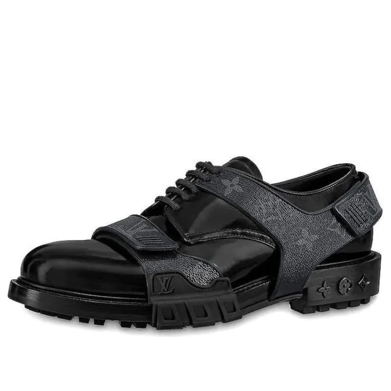 LOUIS VUITTON Harness Derby Shoes 'Black with Monogram Straps' 1A8ACU sold by KicksCrew