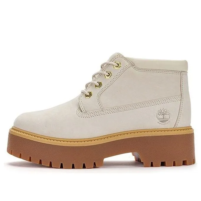 (WMNS) Timberland Stone Street Mid Lace Up Waterproof Boots 'White Nubuck' A64FRW sold by KicksCrew