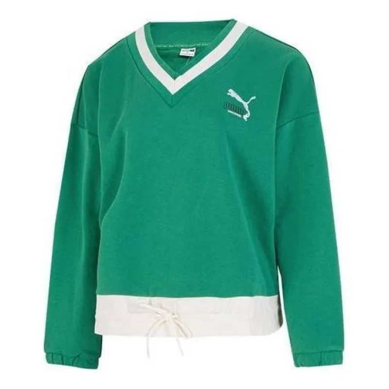 (WMNS) Puma Logo V neck Sweatshirt 'Green' 537524-86 sold by KicksCrew
