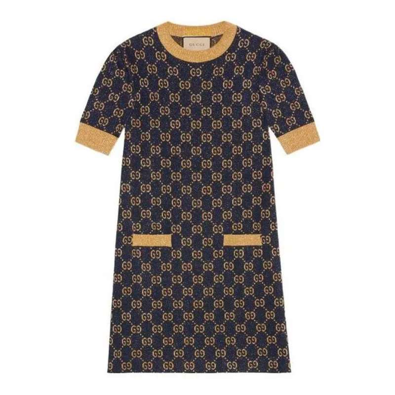 (WMNS) GUCCI GG lam jacquard dress 'Navy Gold' 692707-XKB54-4597 sold by KicksCrew