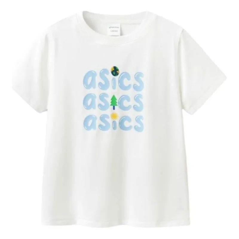 (GS) ASICS Three Rows Logo T-Shirt 'White Blue' 332241173084-10 sold by KicksCrew