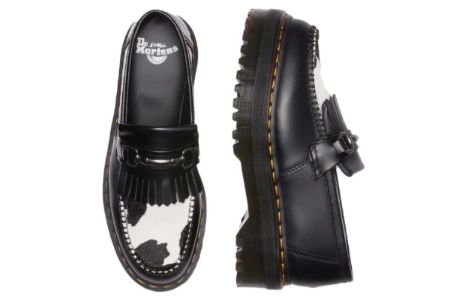 Dr.Martens Adrian Snaffle Hair On & Leather Cow Print Kiltie Loafers 'Black' 31097937 sold by KicksCrew