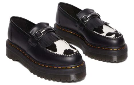Dr.Martens Adrian Snaffle Hair On & Leather Cow Print Kiltie Loafers 'Black' 31097937 sold by KicksCrew