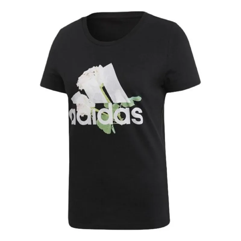 (WMNS) adidas Must Haves Flower T-Shirt 'Black White' ED6160 sold by KicksCrew