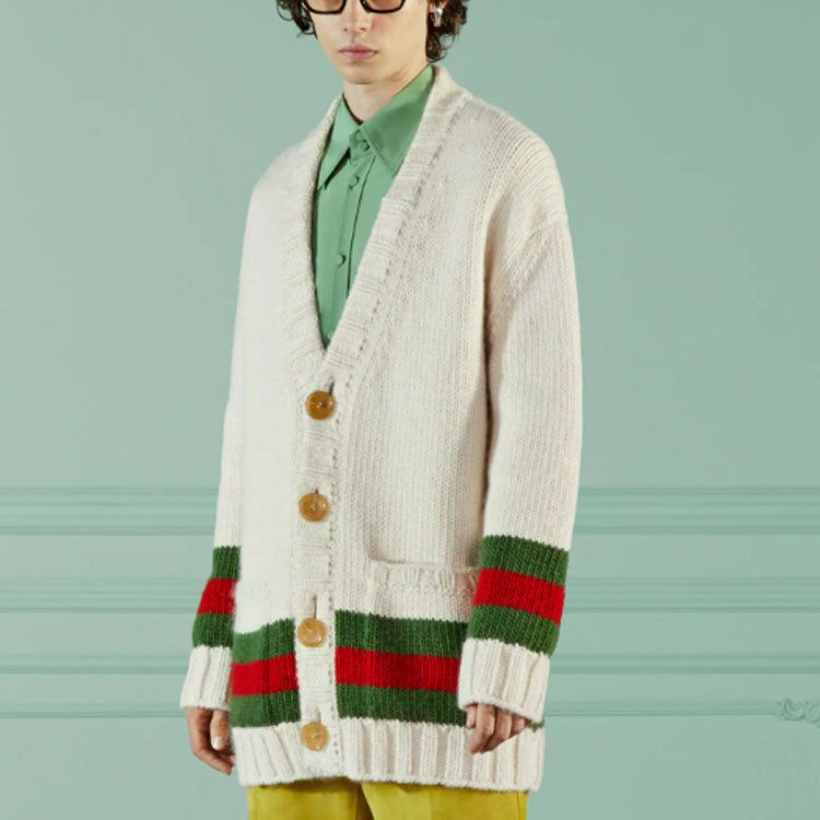 Gucci Wool Cardigan With Web 'Beige' 706735-XKCJ4-9146 sold by KicksCrew product image thumbnail 4