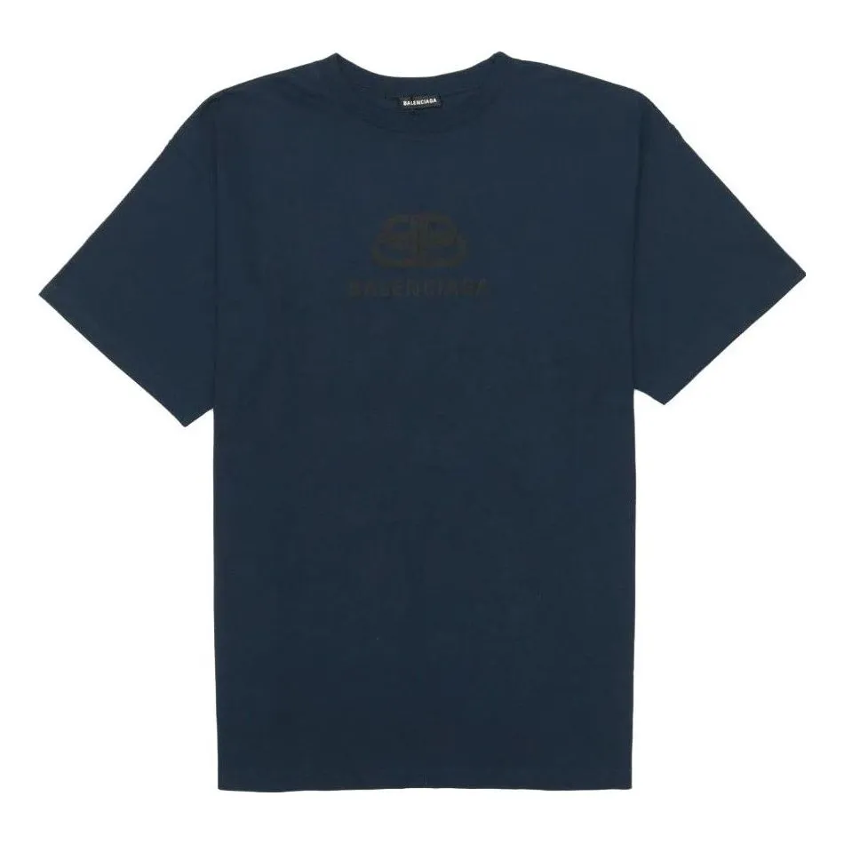 Balenciaga Oversized Washed Interlocked BB T-Shirt 'Navy Black' 583214TFV658060 sold by KicksCrew