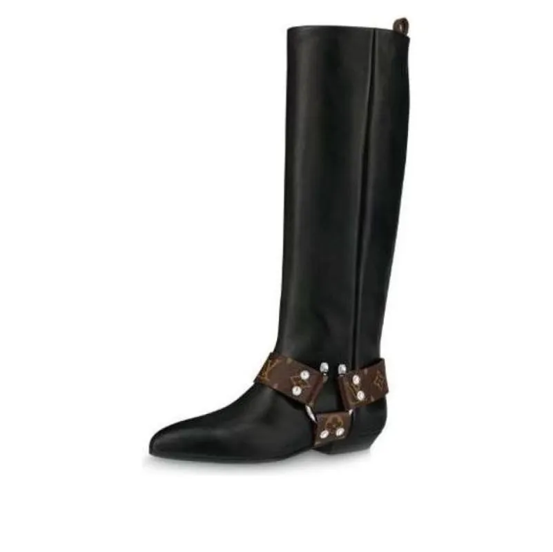 (WMNS) LOUIS VUITTON Rhapsody High Boots 'Black with Brown Belt' 1A5STD sold by KicksCrew