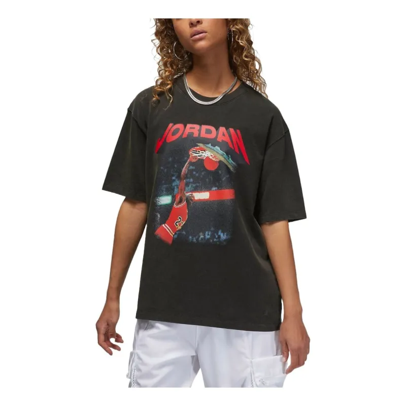 (WMNS) Air Jordan Heritage Graphic T-Shirt 'Washed Black' FB5137-010 sold by KicksCrew