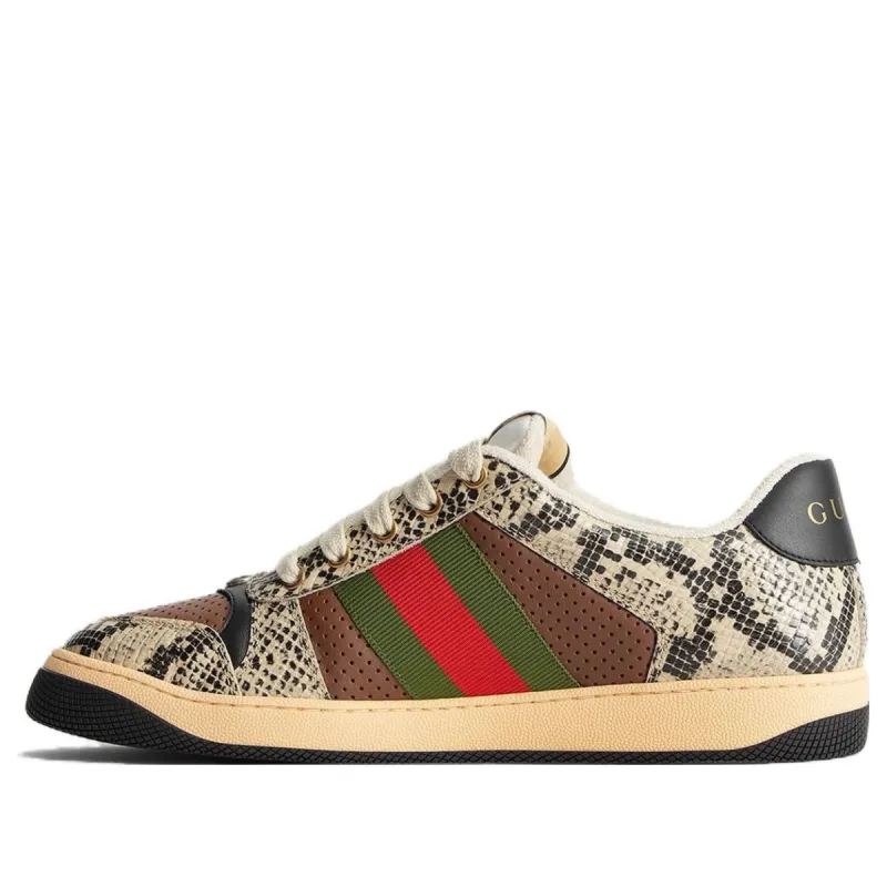 GUCCI Screener Python-embossed Leather Sneakers 'Beige Black Brown' 698605-19YC0-9781 sold by KicksCrew