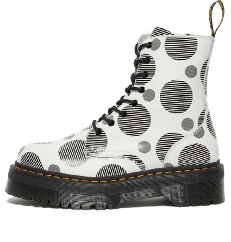 (WMNS) Dr. Martens Jadon Polka Dot Smooth Leather Platform Boots 'White Black' 26882101 sold by KicksCrew