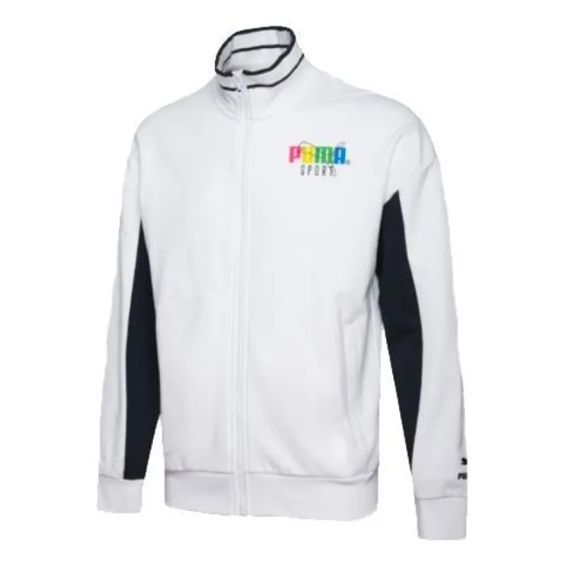Puma Logo Sleeve Track Jacket 'White Black' 597343-02 sold by KicksCrew