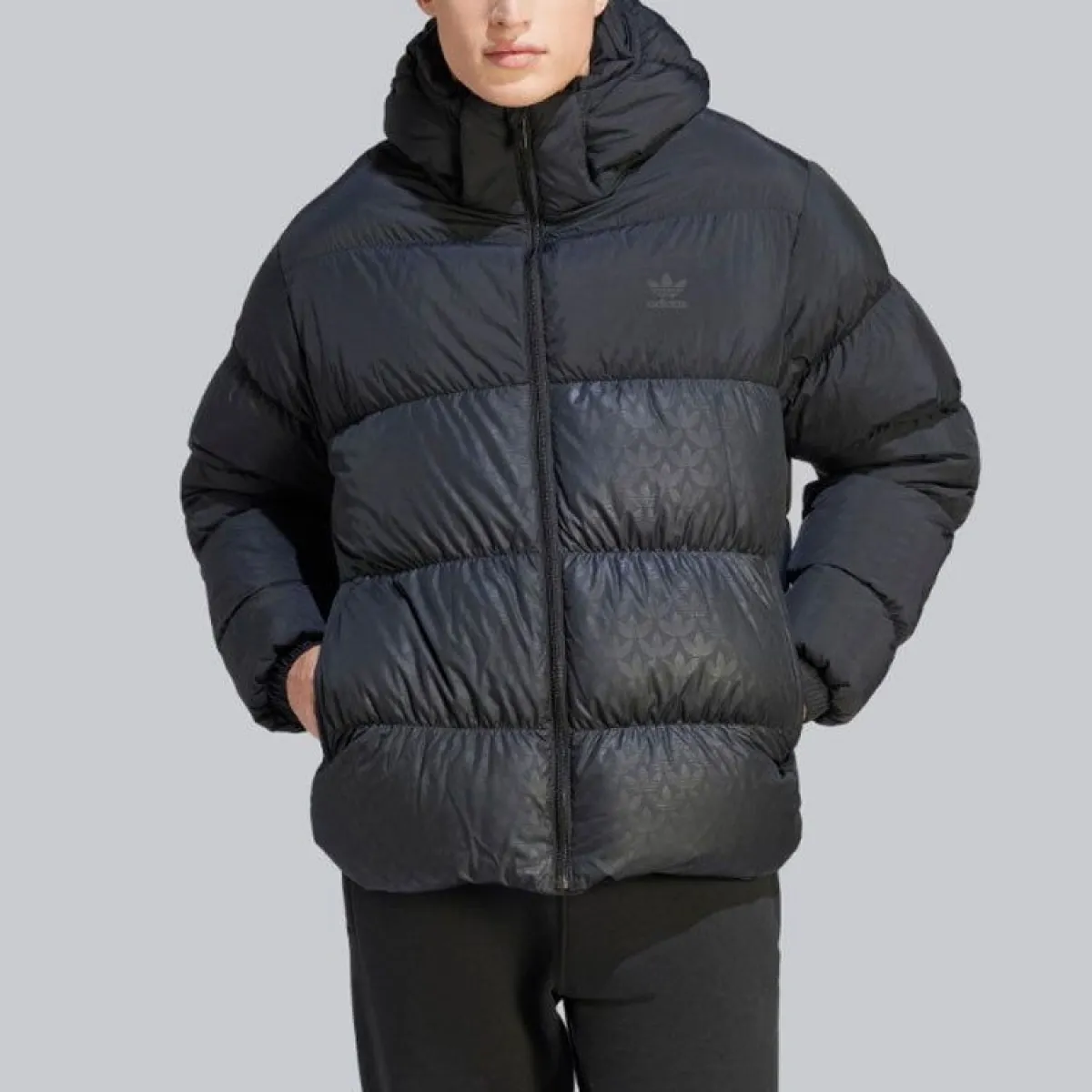 adidas originals Down Regen Monogram Hooded Puffer Jacket 'Black