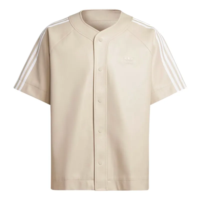 adidas originals Faux Leather Adicolor 3-Stripes Baseball Shirt 'Wonder Beige' IZ4051 sold by KicksCrew