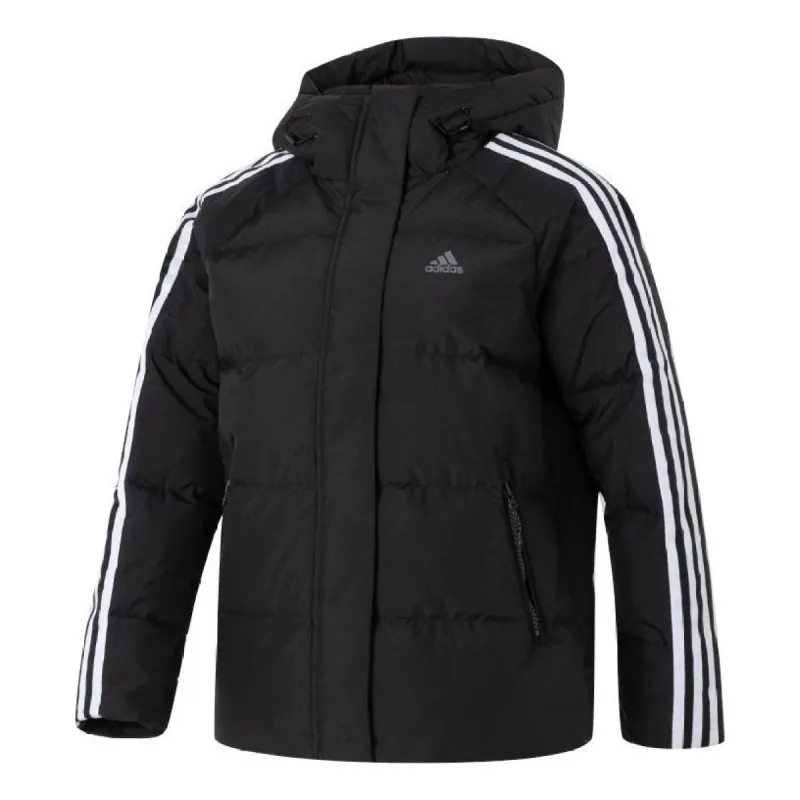 (WMNS) Adidas 3-Stripes Puff Down Jackets 'Black White' IT8720 sold by KicksCrew