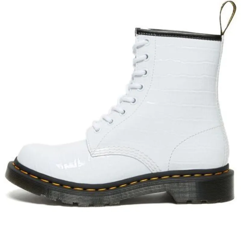 (WMNS) Dr. Martens 1460 Patent Croc Emboss Leather Boots 'White' 26855100 sold by KicksCrew