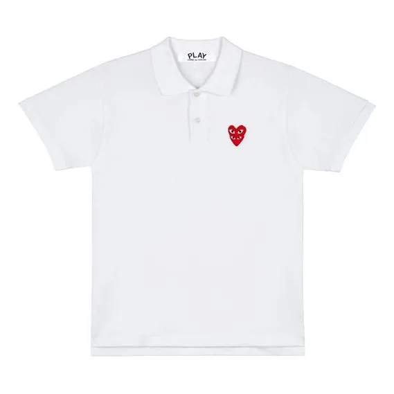 【Play Comme des Garcons】Red Double Heart T-Shirt White Play Comme des Garçons: T-Shirt with Double Heart (Red