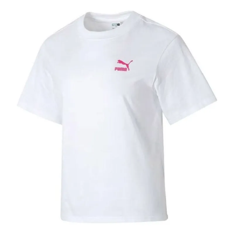 (WMNS) PUMA Graphic Casual T-Shirt 'White Pink' 682345-02 sold by KicksCrew