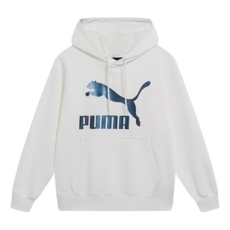 PUMA Classics Metallic Logo Hoodie 'White Blue' 535341-02 sold by KicksCrew