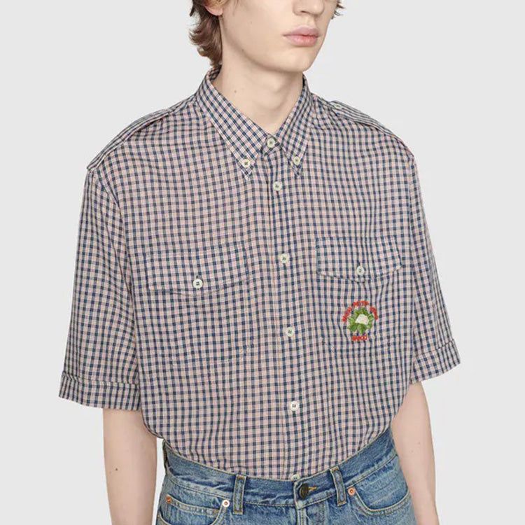 Gucci Check Mon Petit Chou Short Sleeve Shirt 'Navy' 654883-ZAG0G-4310 sold by KicksCrew product image thumbnail 5