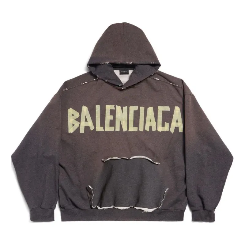 Balenciaga Tape Type Ripped Pocket Hoodie Large Fit 'Dark Grey' 744441TQVA98519 sold by KicksCrew