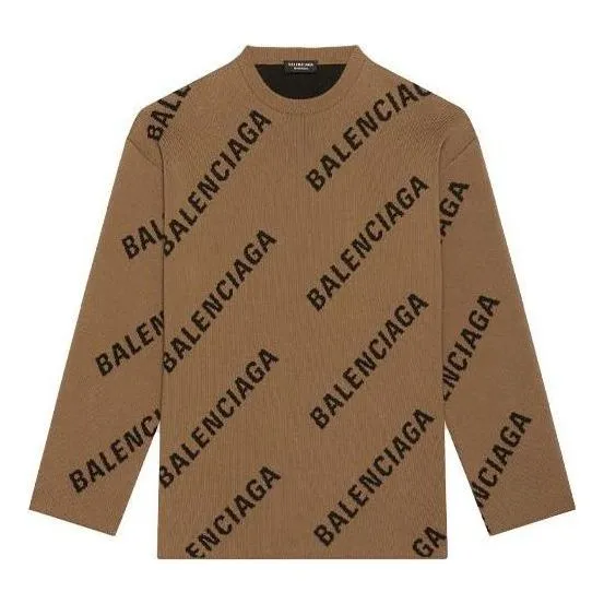 Balenciaga All Over Logo Crewneck Wool Knit Sweater 'Light Brown' 657401T32002900 sold by KicksCrew