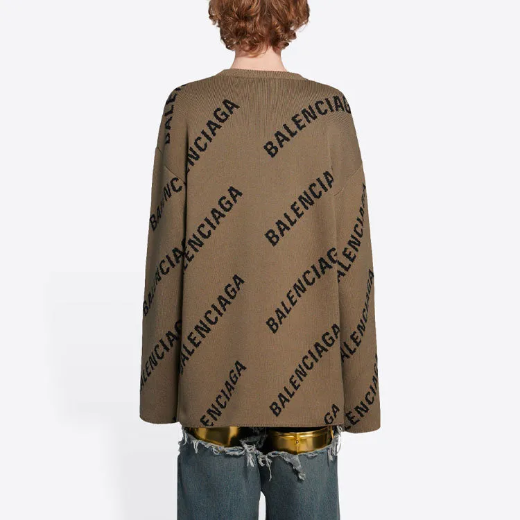 Balenciaga All Over Logo Crewneck Wool Knit Sweater 'Light Brown' 657401T32002900 sold by KicksCrew product image thumbnail 4