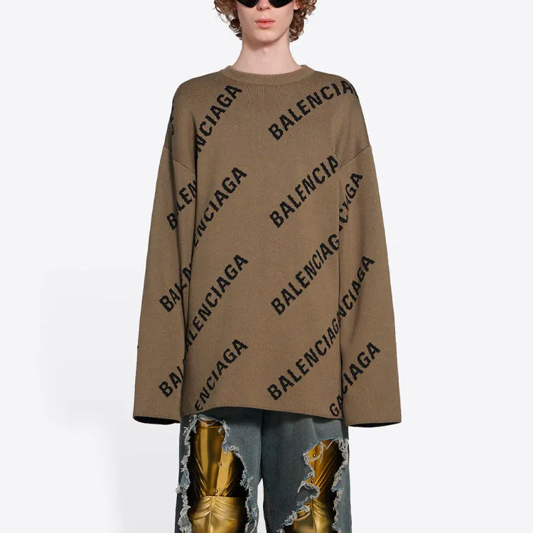 Balenciaga All Over Logo Crewneck Wool Knit Sweater 'Light Brown' 657401T32002900 sold by KicksCrew product image thumbnail 3