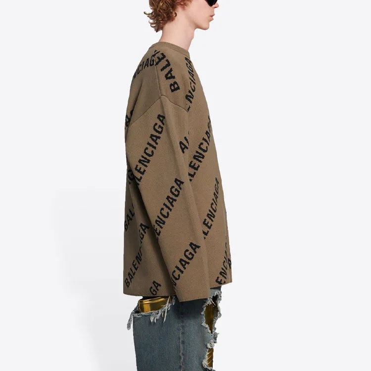 Balenciaga All Over Logo Crewneck Wool Knit Sweater 'Light Brown' 657401T32002900 sold by KicksCrew product image thumbnail 5