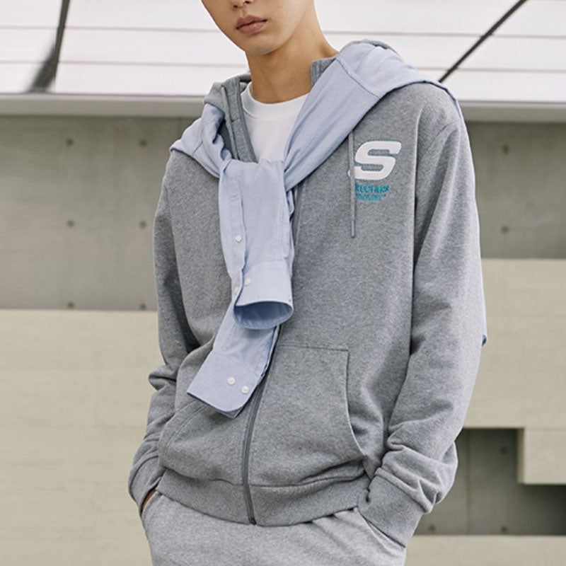 Skechers Colorful Casual Series Letter Zip-up Hooded Jacket 'Grey White' L321U142-004F sold by KicksCrew product image thumbnail 4