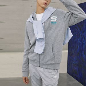 Skechers Colorful Casual Series Letter Zip-up Hooded Jacket 'Grey White' L321U142-004F sold by KicksCrew