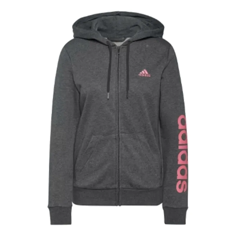 (WMNS) adidas Essentials Logo Full-Zip Hoodie 'Grey Pink' H07750 sold by KicksCrew