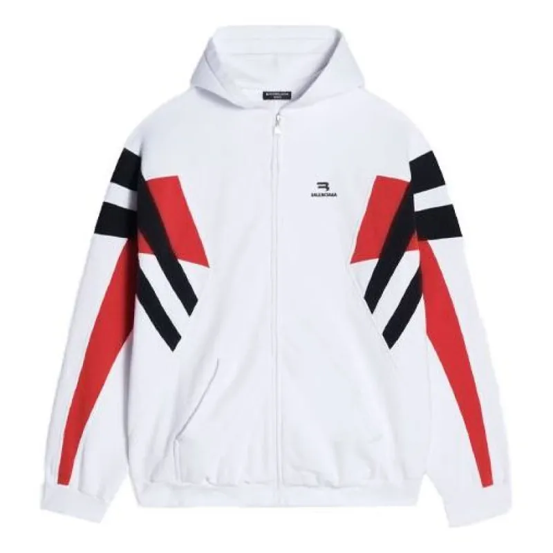 Balenciaga Sporty B Zip-Up Tracksuit Hoodie 'White Black Red' 675330TLVA39028 sold by KicksCrew
