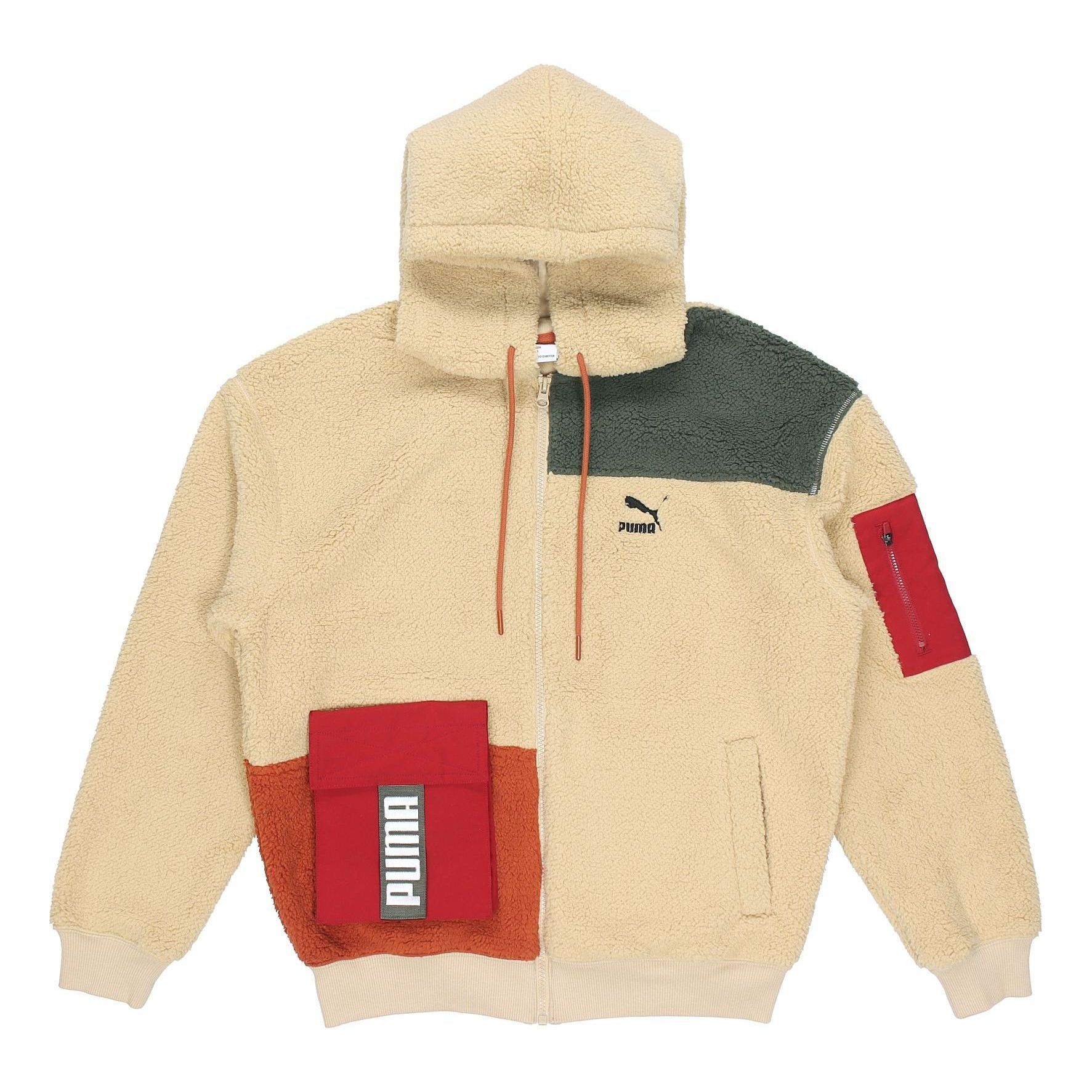 Puma Retro Block Sherpa Full-Zip Hoodie 'Beige Red Green' 530711-12 sold by KicksCrew