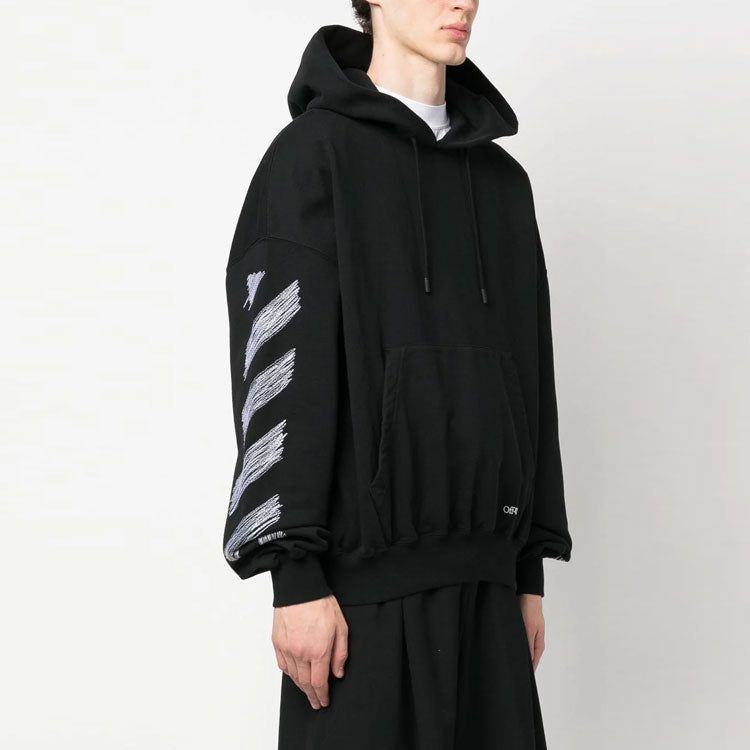 Off-White Scribble Diag-print Cotton Hoodie 'Black' OMBB110S23FLE0051001 sold by KicksCrew product image thumbnail 5