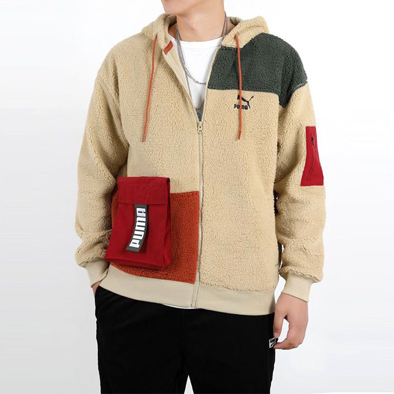 Puma Retro Block Sherpa Full-Zip Hoodie 'Beige Red Green' 530711-12 sold by KicksCrew product image thumbnail 3