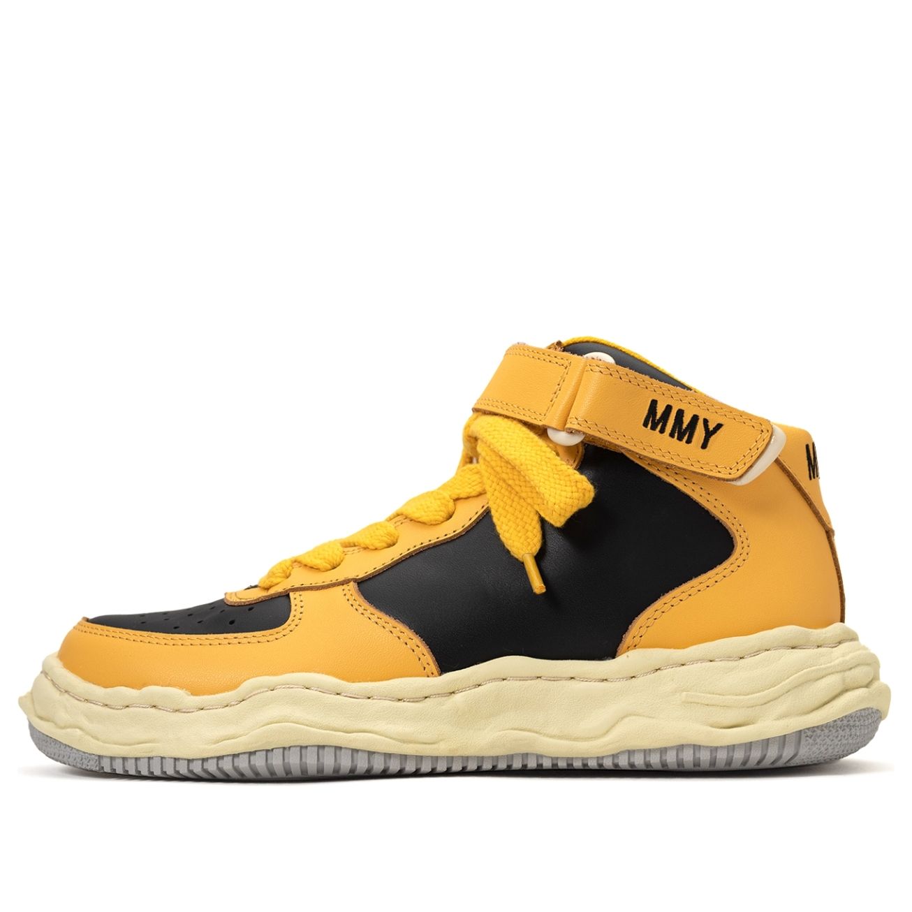 Maison MIHARA YASUHIRO WAYNE VL OG Sole Leather High-top Sneaker 'Black Yellow' A09FW729-BLKYEL sold by KicksCrew