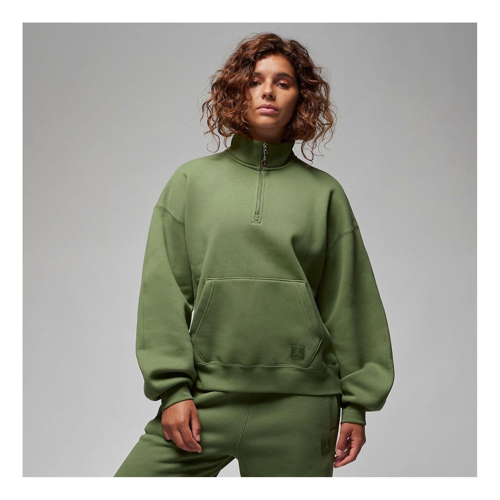 (WMNS) Air Jordan Flight Fleece 1/4 Zip Top 'Sky J Light Olive' FD7222-340 sold by KicksCrew