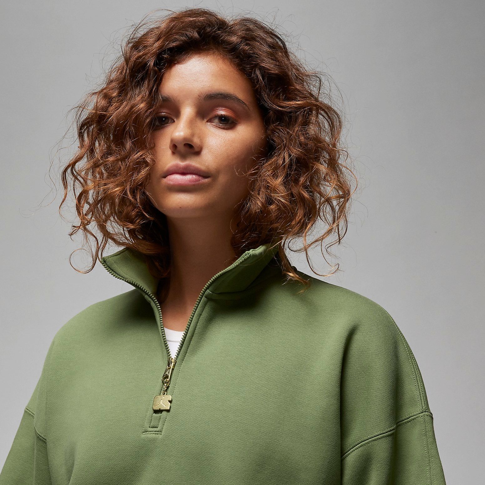 (WMNS) Air Jordan Flight Fleece 1/4 Zip Top 'Sky J Light Olive' FD7222-340 sold by KicksCrew product image thumbnail 2