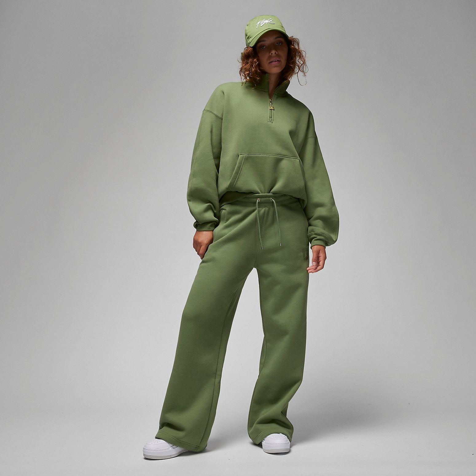 (WMNS) Air Jordan Flight Fleece 1/4 Zip Top 'Sky J Light Olive' FD7222-340 sold by KicksCrew product image thumbnail 3